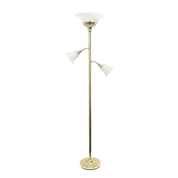 Elegant Garden Design Elegant Designs LF2002-GLD 3 Light Floor Lamp with Scalloped Glass Shades; Gold LF2002-GLD